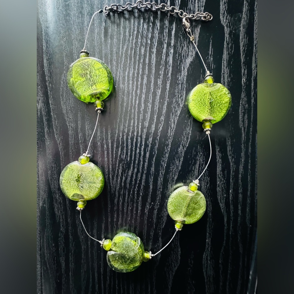 Green Glass Bead Statement Necklace